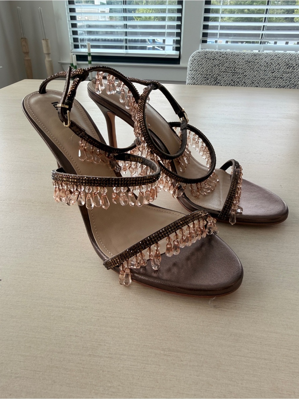 Anthropologie Lolacruz Blush Crystal Fringe Stiletto Sandals -  Size 40 (USA 10)